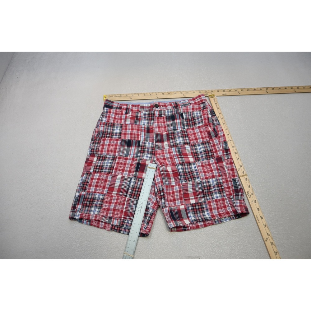Chaps‎ Patchwork Plaid Shorts Mens 32 Red White Blue Cotton Preppy Excellent